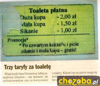 Taryfy w toalecie publicznej