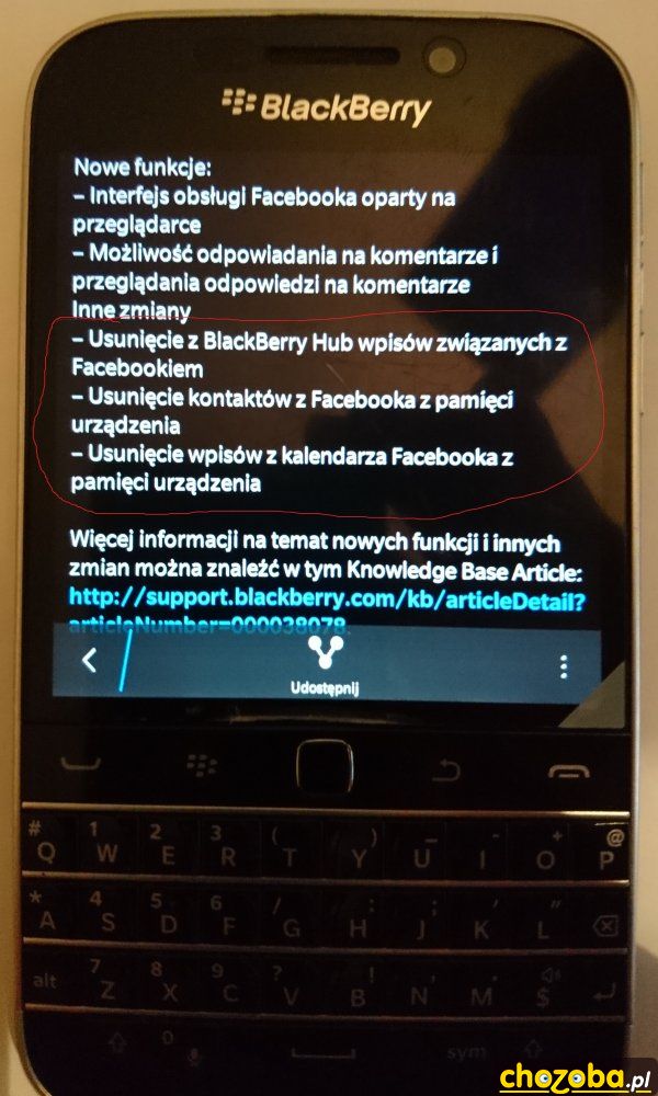 Aktualizacja Facebook BlackBerry - nowe funkcje - rewelacja.